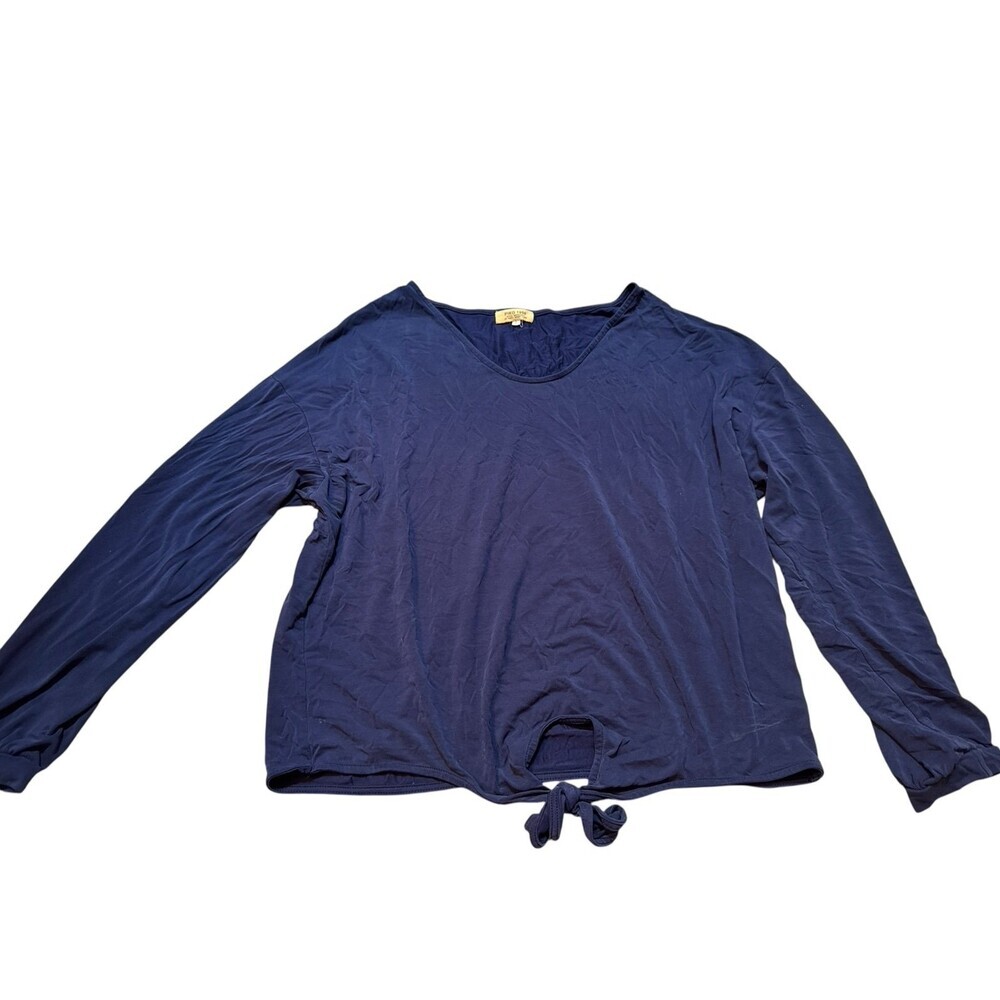 Women’s Navy Blue Piko Top Tie Front Blouse Size Large